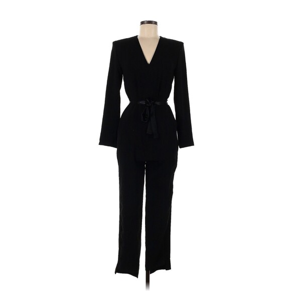 MAJE Solid Black V-Neck Long Sleeve Wide Leg Jumpsuit - FR...